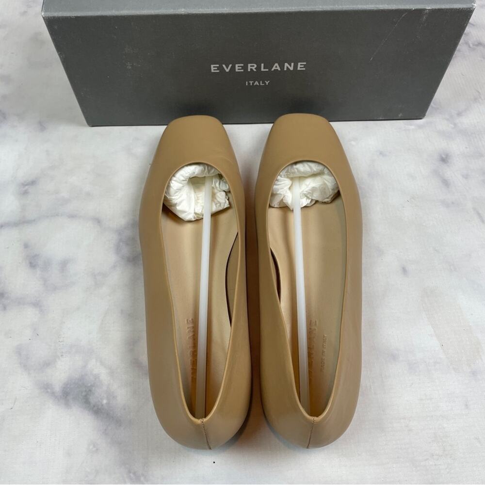 Everlane Tan 90’s Square Toe Italian Leather Flats Capsule Wardrobe Sz 9.5 - Picture 6 of 10